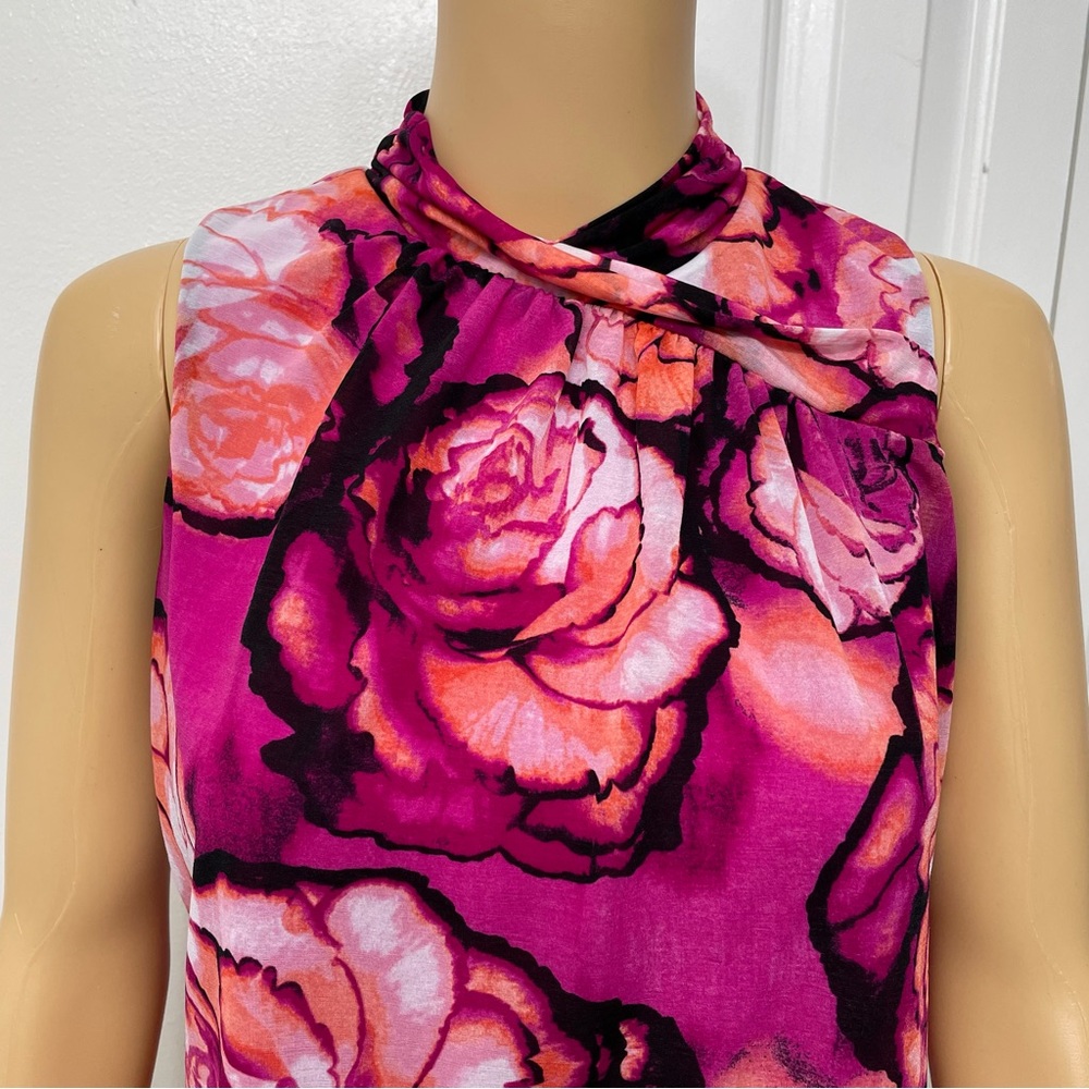Worthington Women’s Pink Rose Floral High-neck Sleeveless Blouse size Medium P - Picture 2 of 10